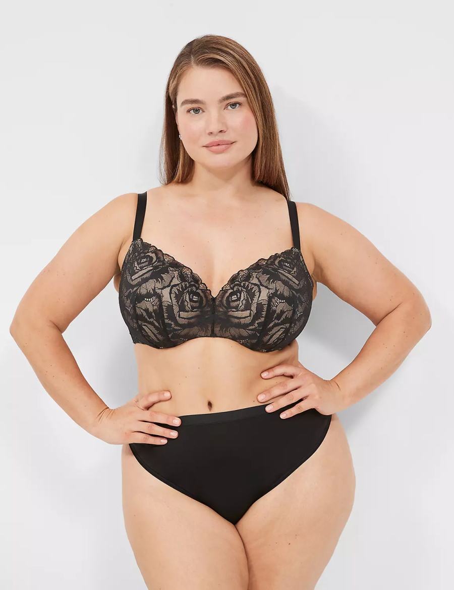 Lane Bryant Lightly Lined With Lace Women Balconette Bra Black | SPT5013CI