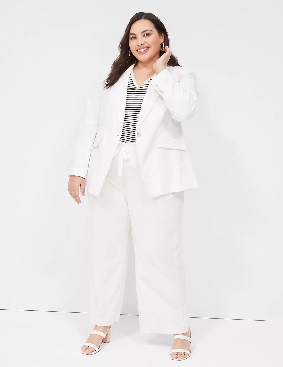 Lane Bryant Linen One-Button Women Blazers White | IEZ1160RD