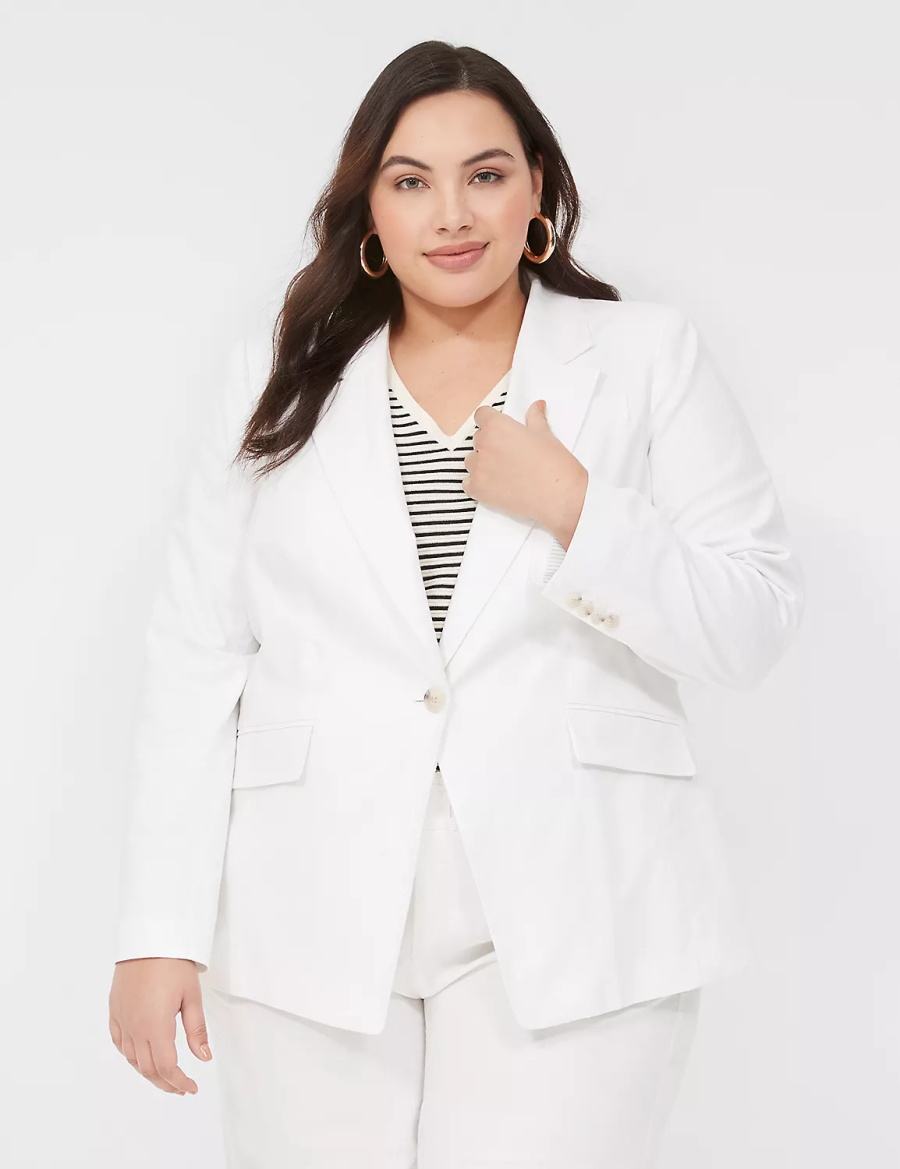 Lane Bryant Linen One-Button Women Blazers White | IEZ1160RD