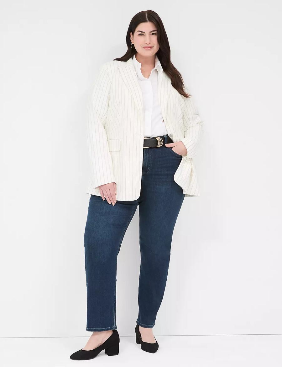 Lane Bryant Linen Pinstripe One-Button Women Blazers White | UYQ5434DC