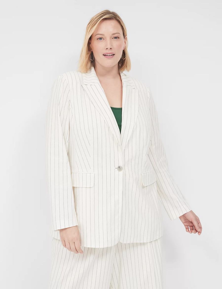 Lane Bryant Linen Pinstripe One-Button Women Blazers White | UYQ5434DC