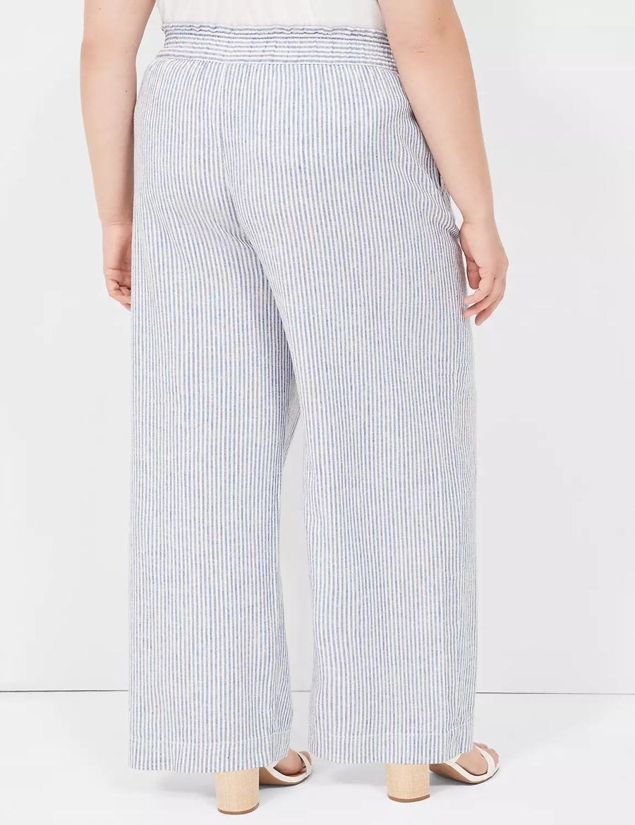 Lane Bryant Linen Stripe Wide Leg Women Pants Blue Stripes | RQA939XS