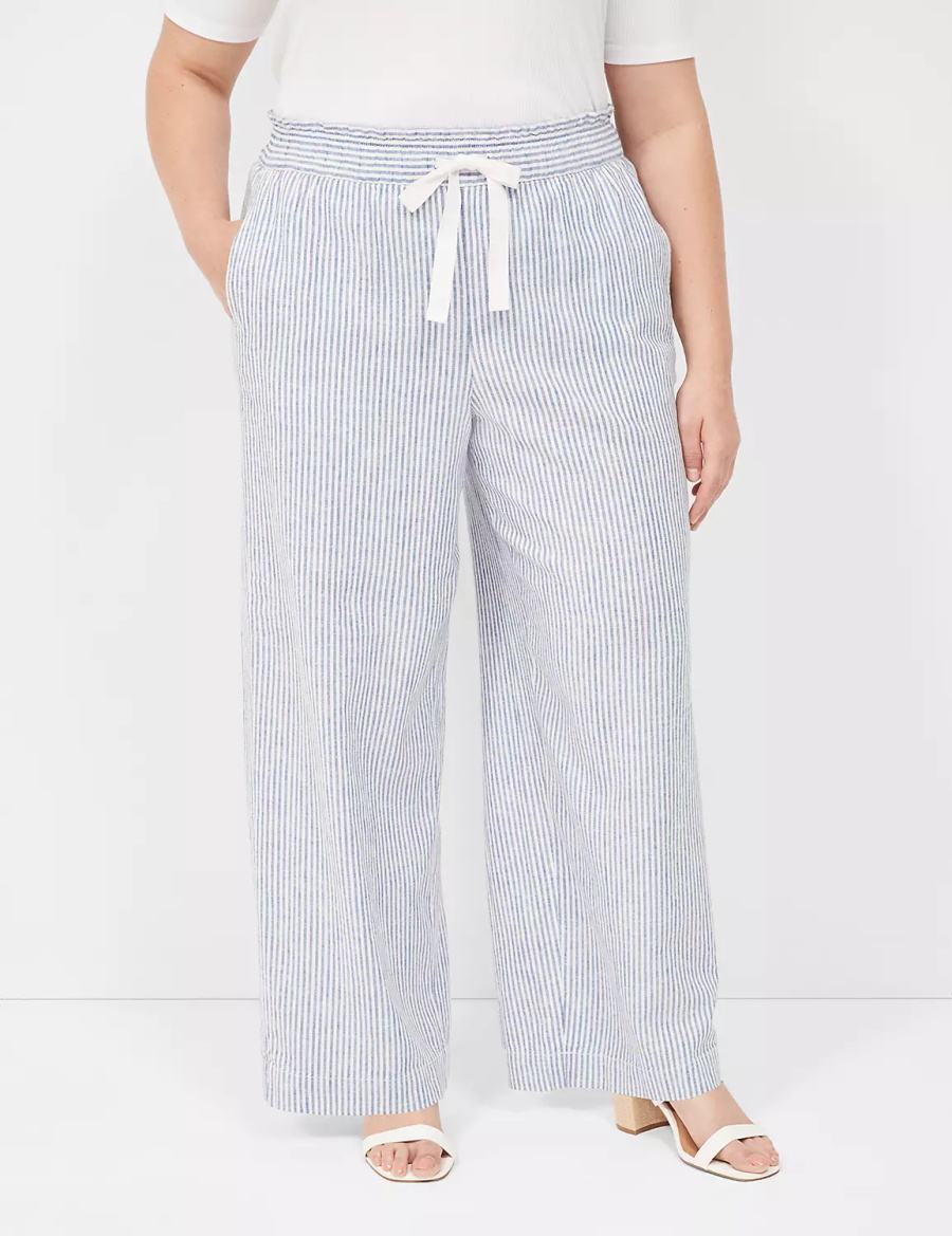 Lane Bryant Linen Stripe Wide Leg Women Pants Blue Stripes | RQA939XS