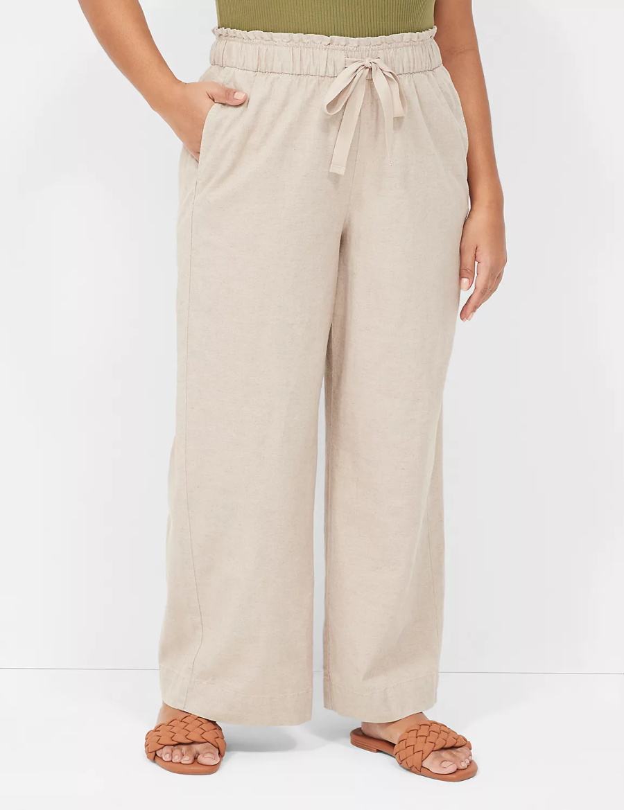 Lane Bryant Linen Wide Leg Women Pants Beige | GDD6774NH