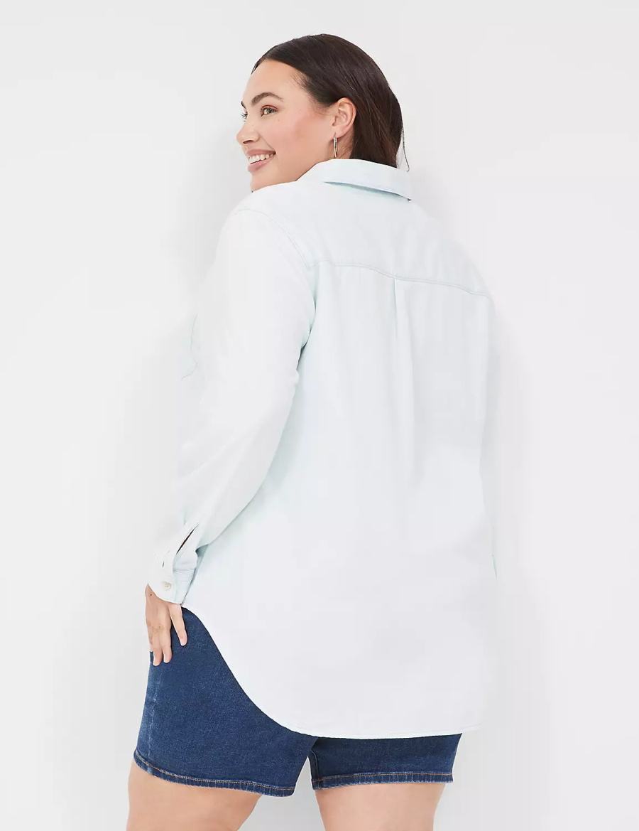 Lane Bryant Long-Sleeve Button-Front Denim Boyfriend Women Shirts Light Blue | YEI4721WW