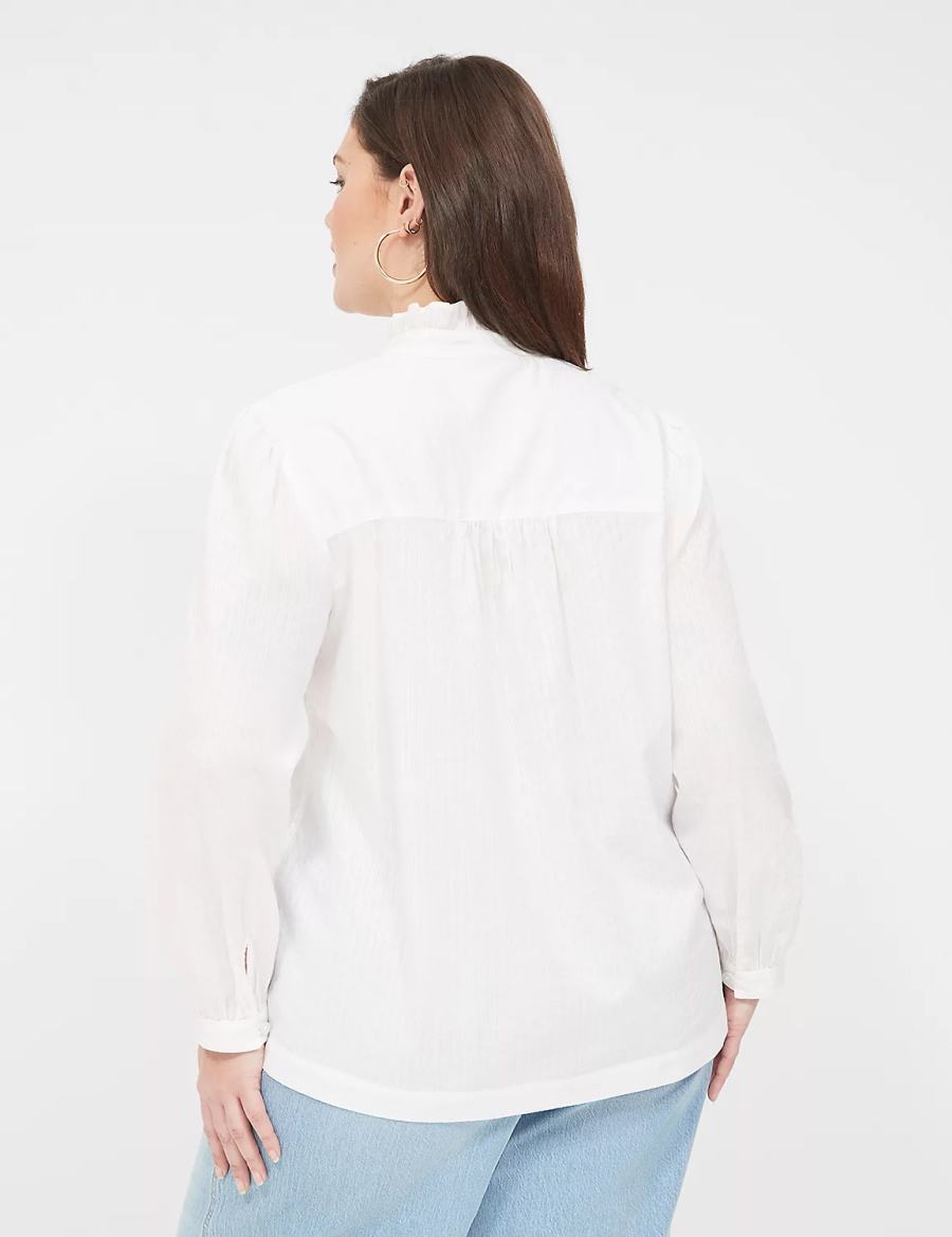 Lane Bryant Long-Sleeve Ruffle Collar Women Blouse White | NBL4385QZ