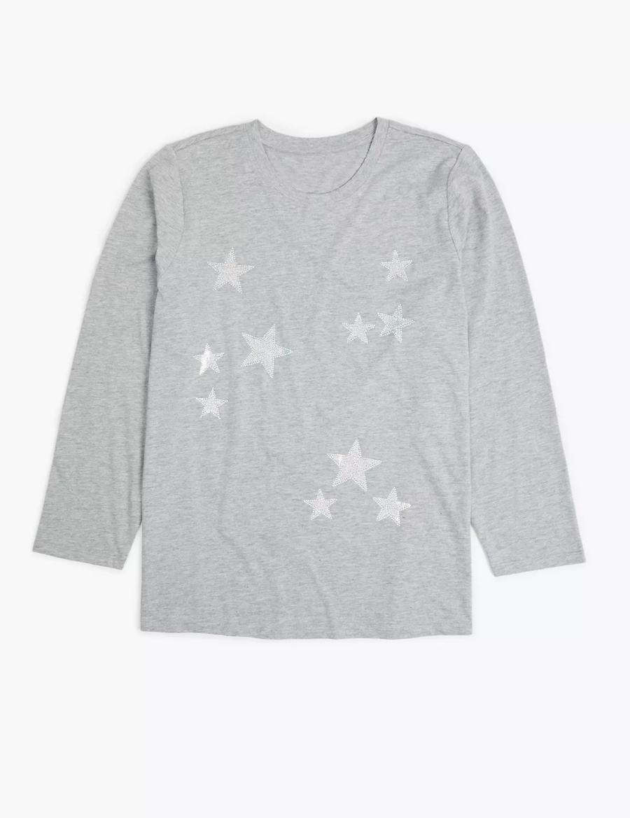 Lane Bryant Long-Sleeve Stars Graphic Tee Women T Shirts Grey | IQZ2291KO