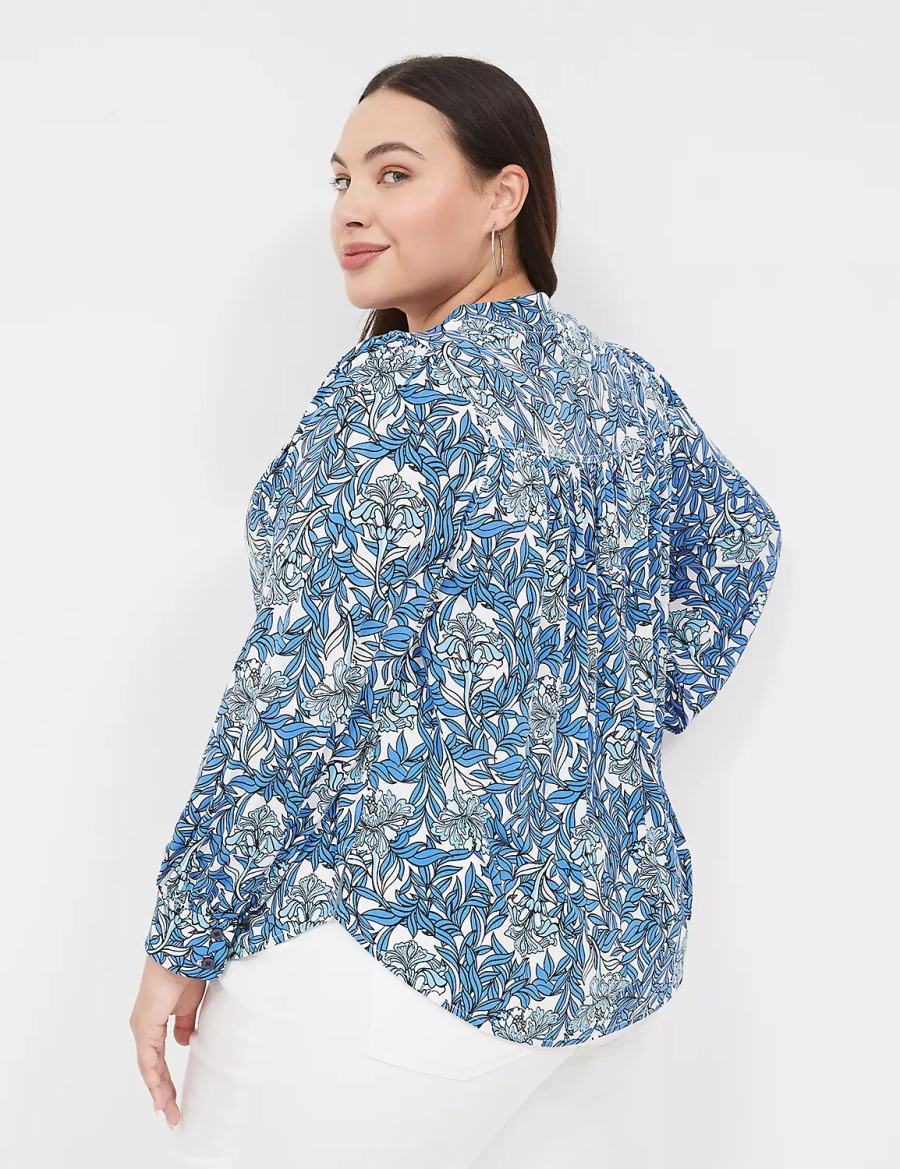 Lane Bryant Long-Sleeve V-Neck Women Blouse Blue | TJC325CP