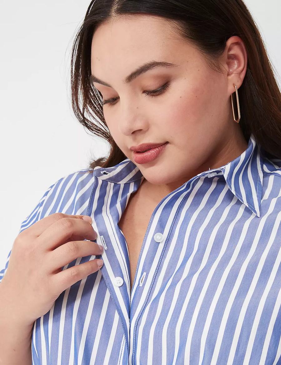 Lane Bryant Long-Sleeveed Midi Women Shirt Dress Blue Stripes | TNK3011GJ