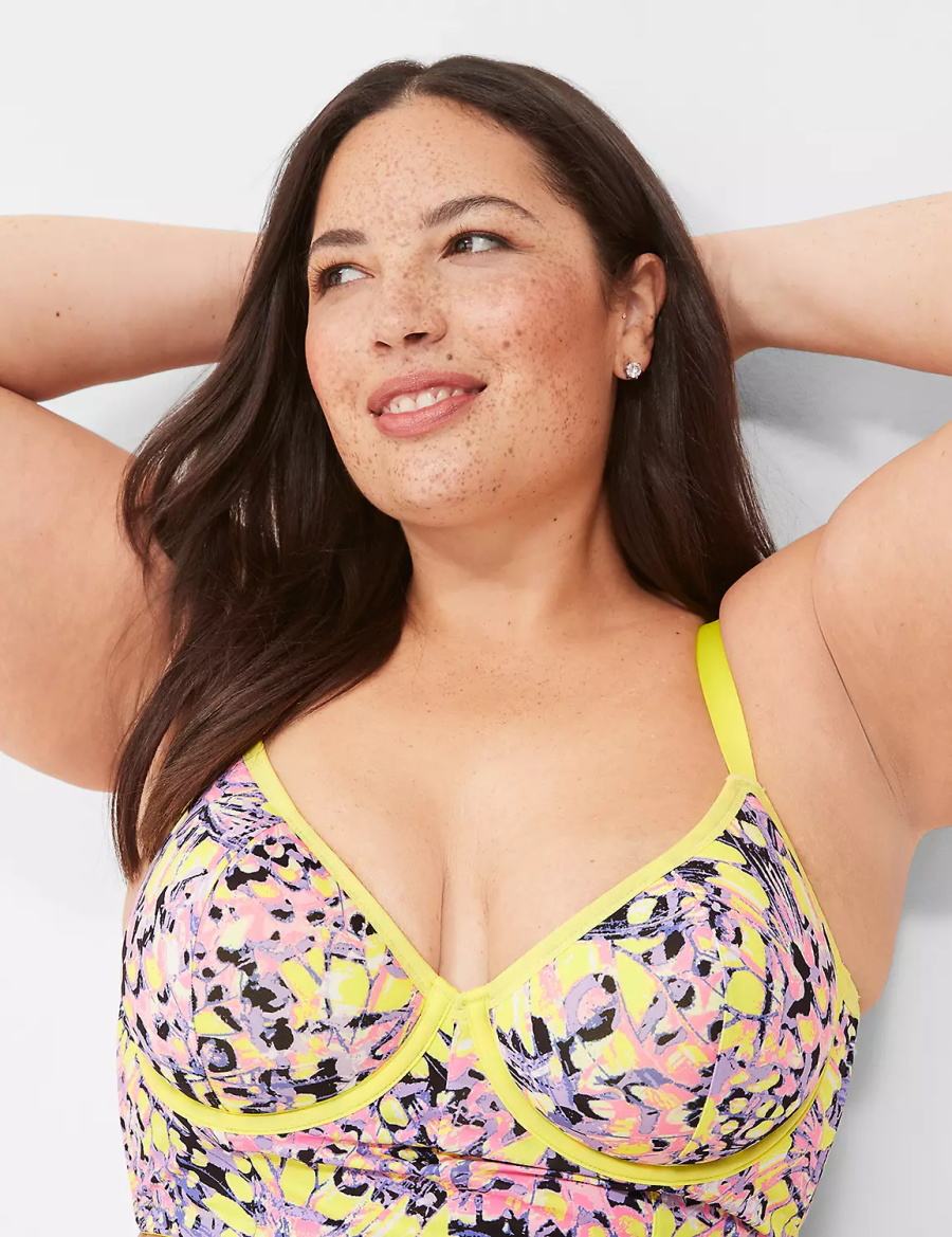 Lane Bryant Longline Demi Women Bralettes Yellow Multicolor | OAX4149RM