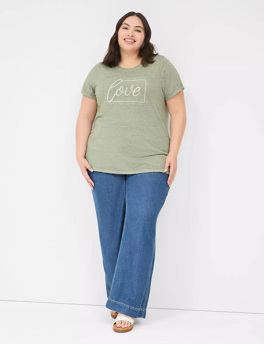 Lane Bryant Love Graphic Tee Women T Shirts Olive Green | WLK4791RW