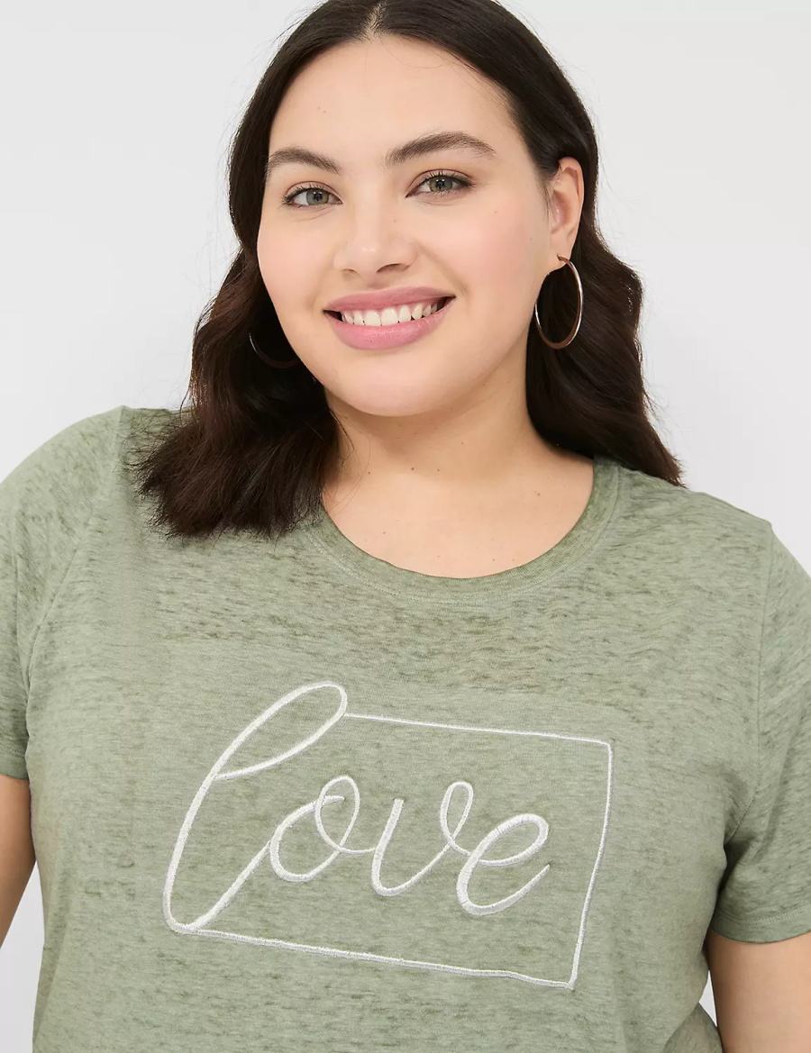 Lane Bryant Love Graphic Tee Women T Shirts Olive Green | WLK4791RW