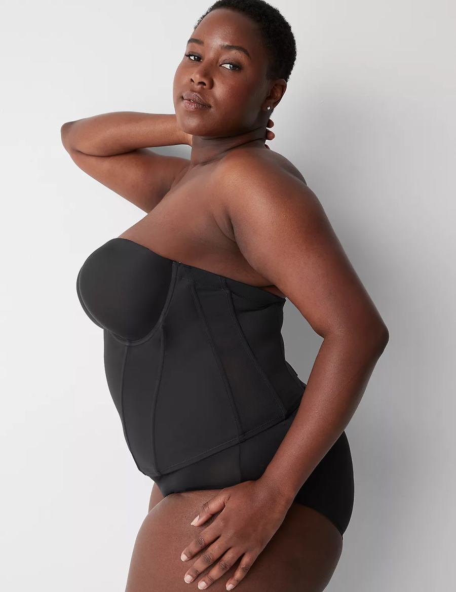 Lane Bryant Low-Back Multiway Bustier Women Bralettes Black | SJA2366XT