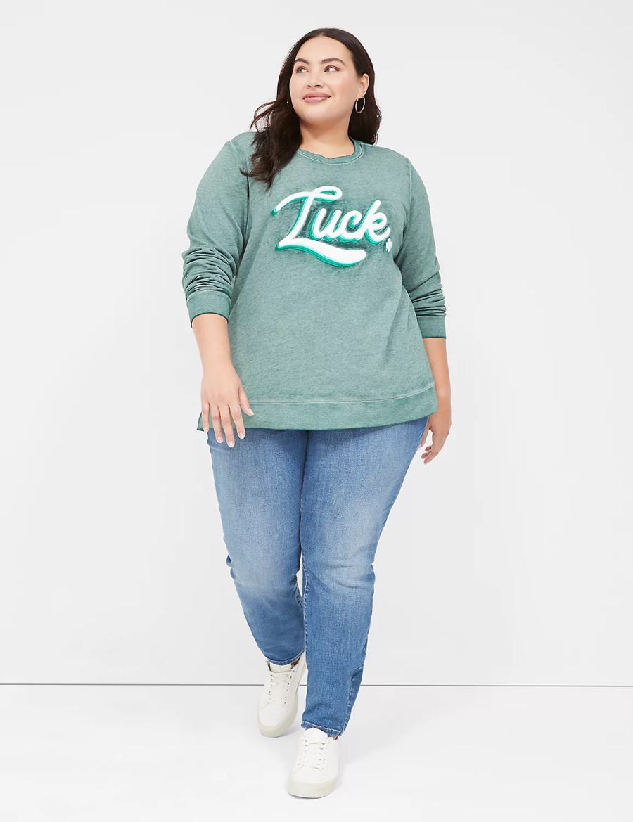 Lane Bryant Luck Graphic Women Sweatshirts Green | AQL903RH