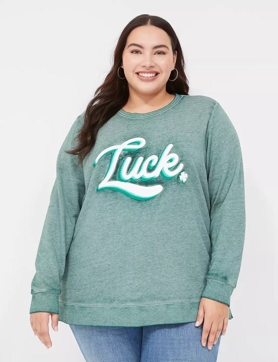 Lane Bryant Luck Graphic Women Sweatshirts Green | AQL903RH