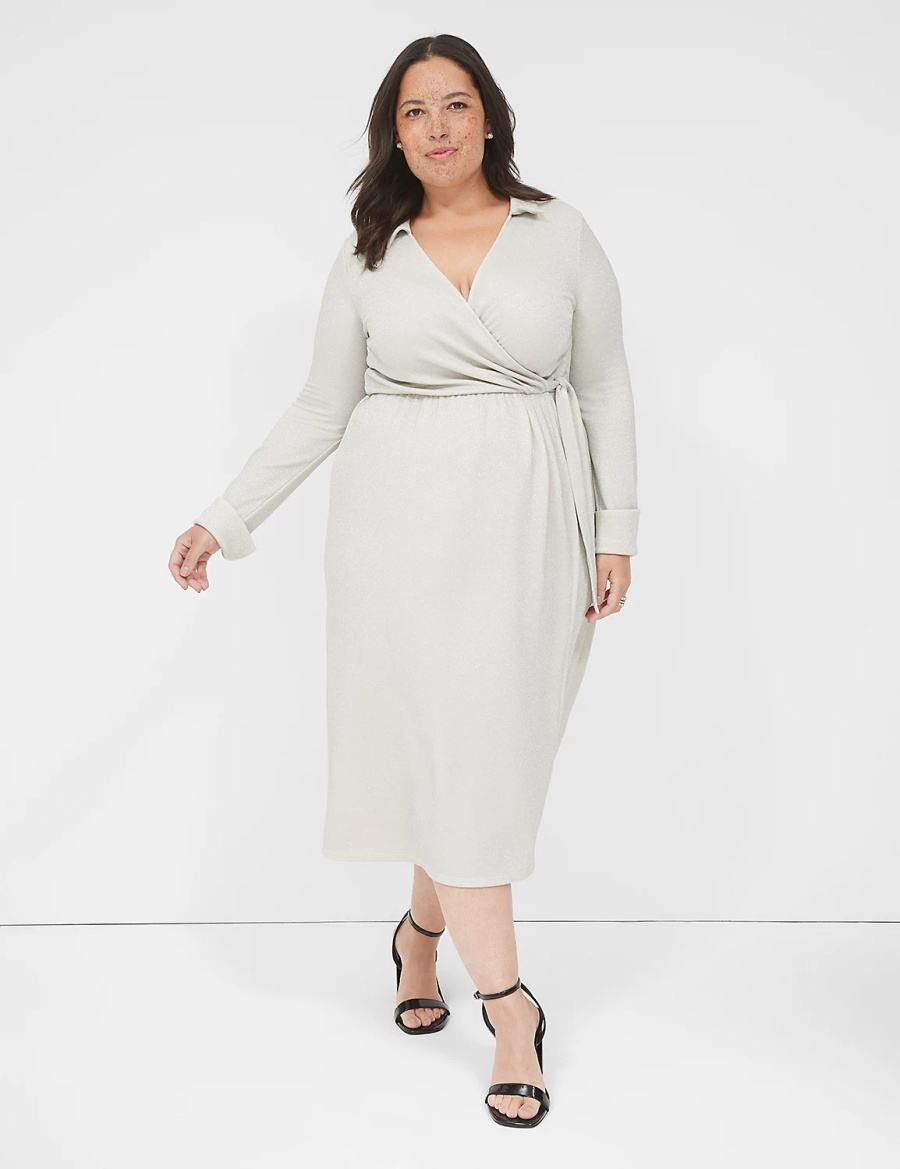 Lane Bryant Lurex Faux-Wrap Collar Women Maxi Dress Grey | UIT354KZ