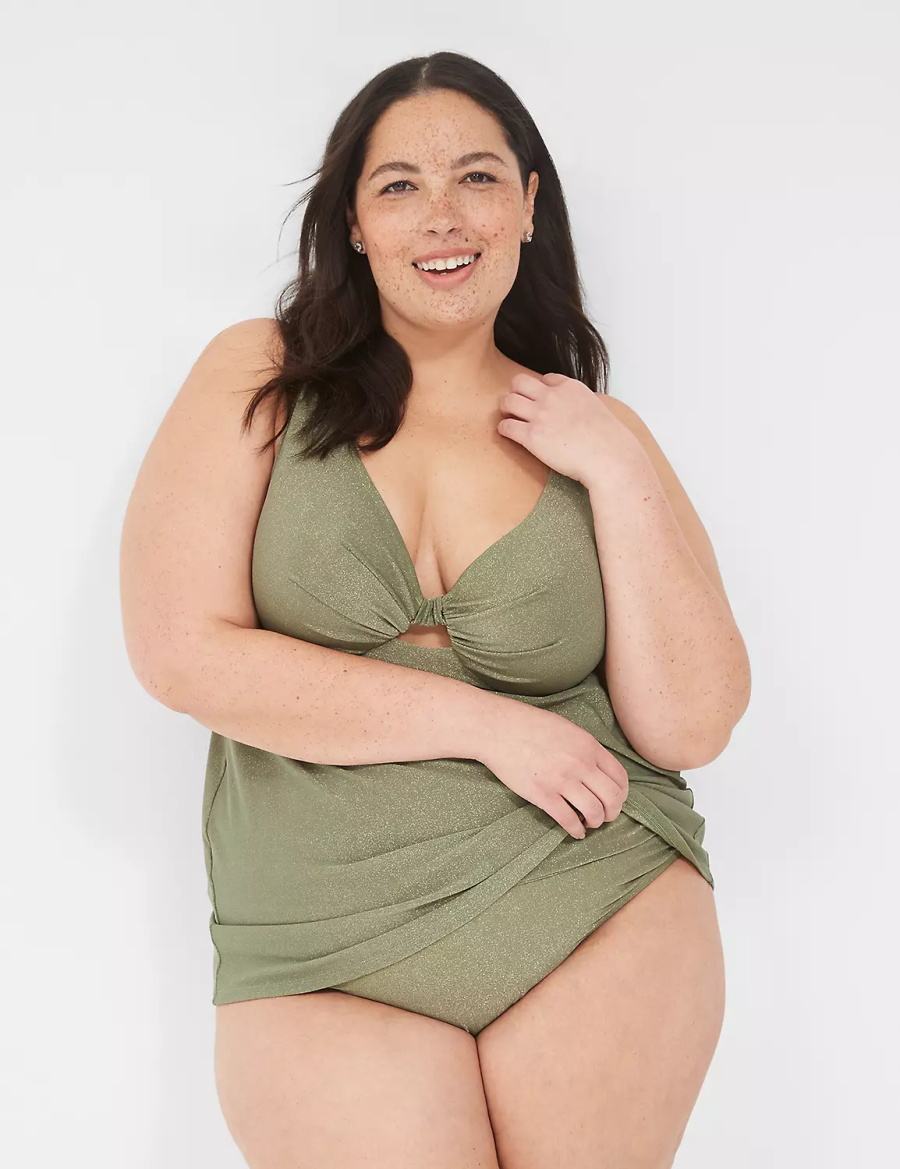 Lane Bryant Lurex Foldover-Waist Swim Women Briefs Green | KJE6656YZ