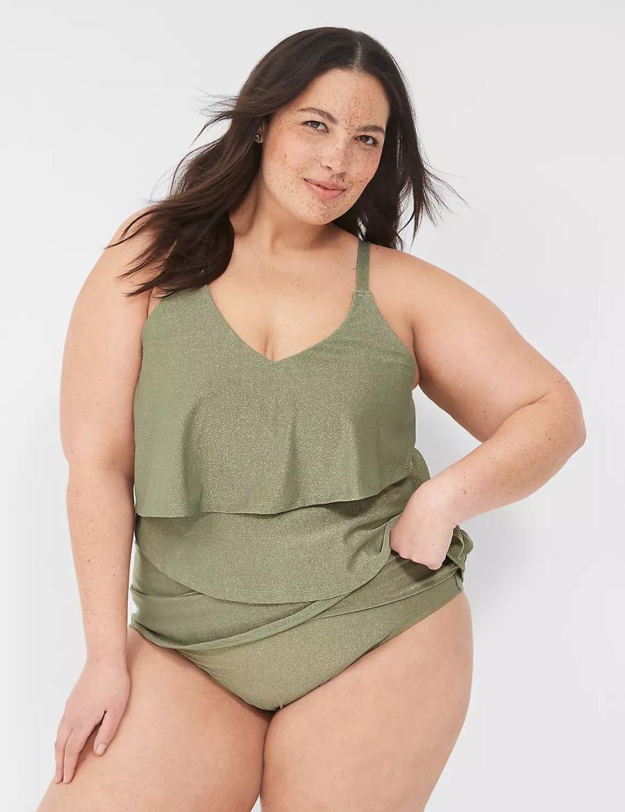 Lane Bryant Lurex Foldover-Waist Swim Women Briefs Green | KJE6656YZ