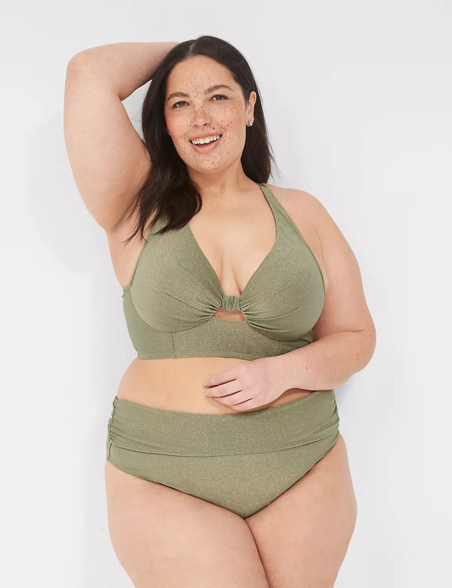 Lane Bryant Lurex Foldover-Waist Swim Women Briefs Green | KJE6656YZ