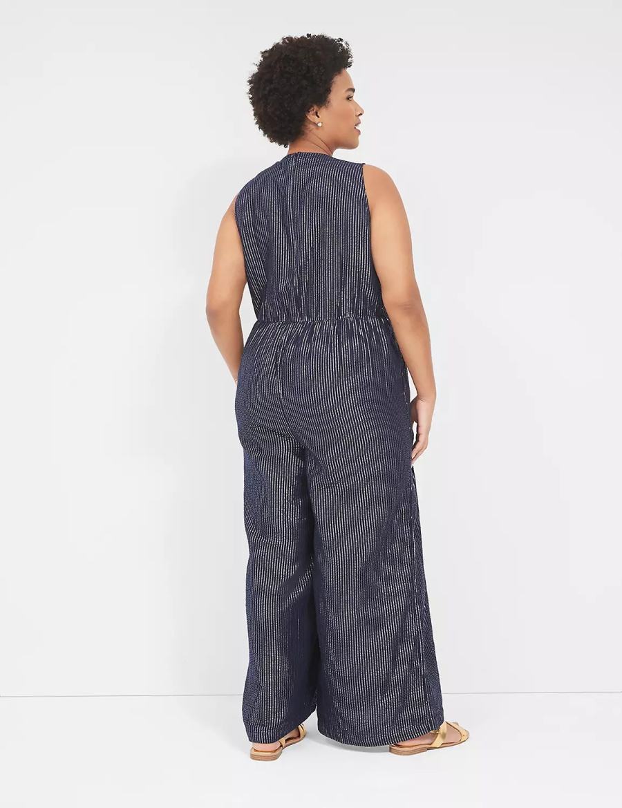 Lane Bryant Lurex Gauze Easy Women Jumpsuit Blue | CHT1338JU