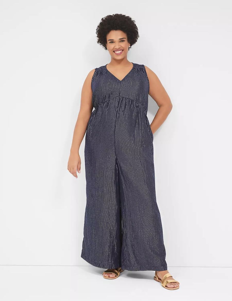 Lane Bryant Lurex Gauze Easy Women Jumpsuit Blue | CHT1338JU