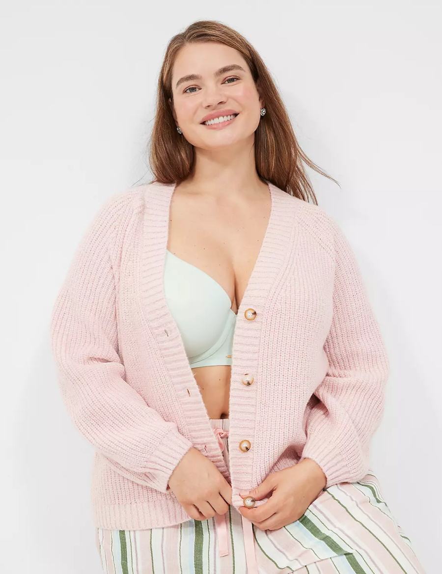 Lane Bryant Lurex Knit Sleep Women Cardigan Pink | LDL321DH