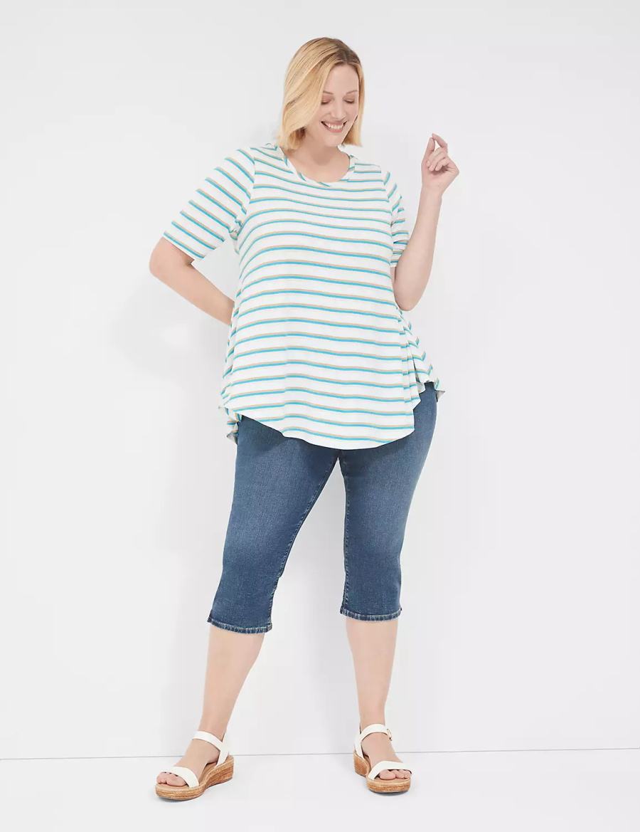 Lane Bryant Lurex Max Swing Perfect Sleeve Crew-Neck Tee Women T Shirts White Stripes | GXE2349TC