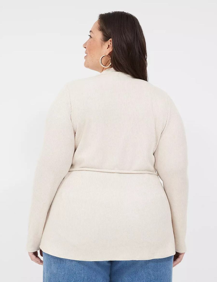 Lane Bryant Lurex Mock-Neck Tie-Waist Top Women Sweaters Beige | WCZ514YO