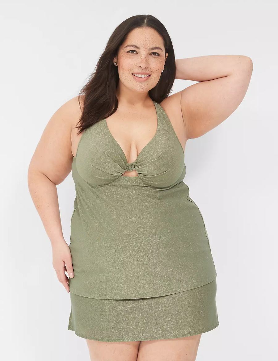 Lane Bryant Lurex Side Slit Swim Women Skirts Green | RCQ4561UM