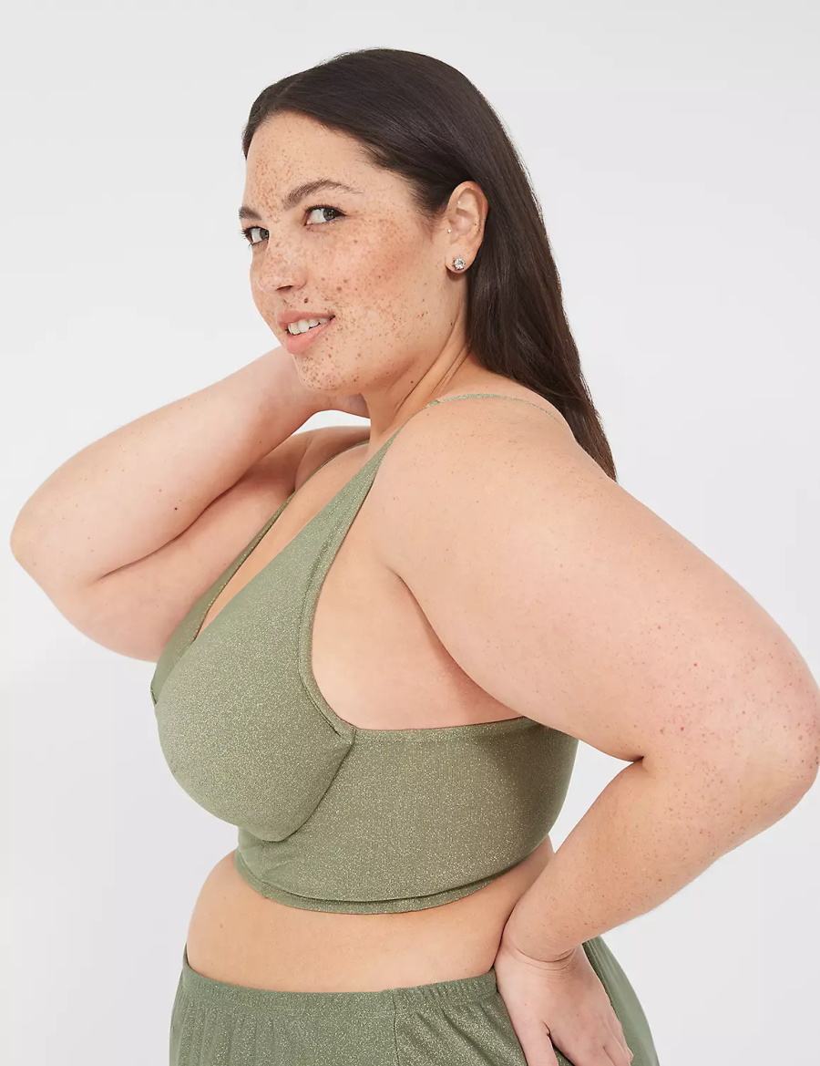 Lane Bryant Lurex Underwire Knot-Front Women Bikini Top Green | JMQ4731NY