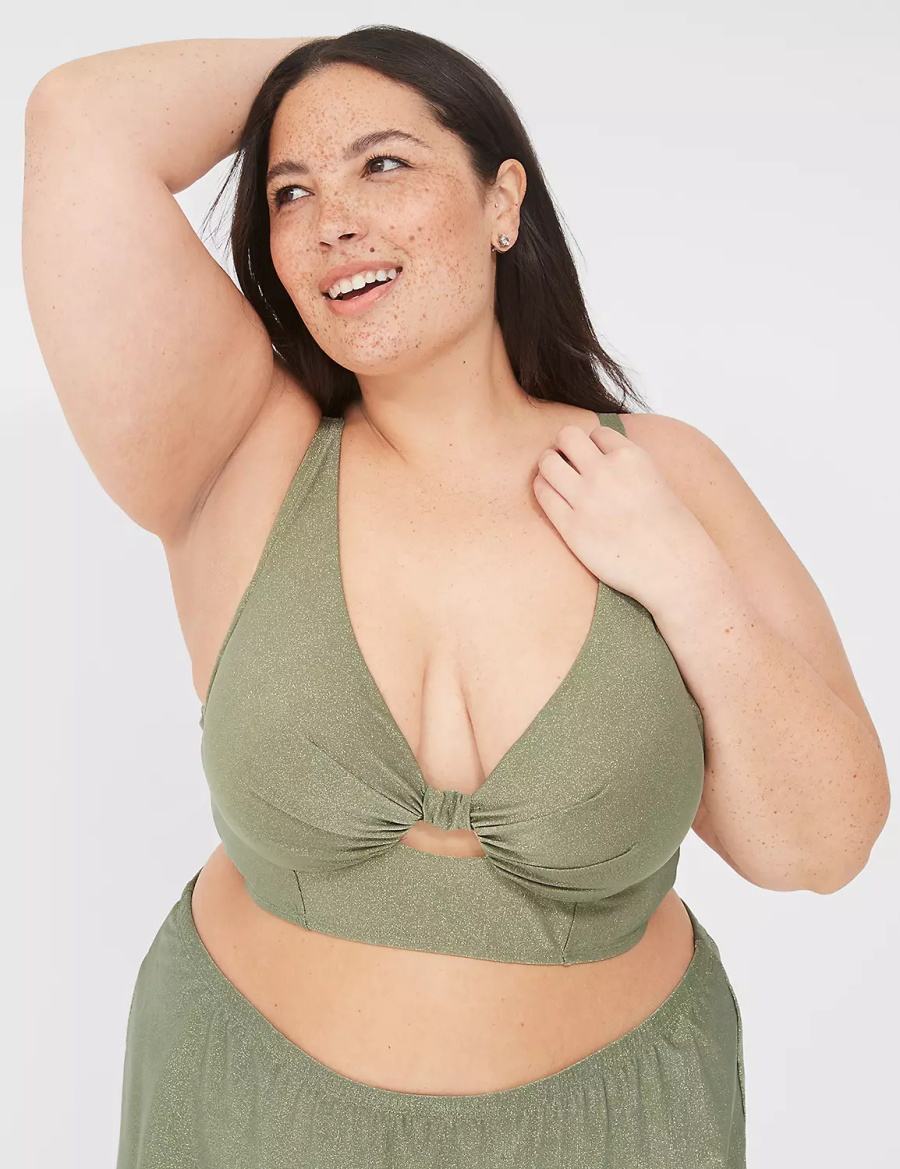 Lane Bryant Lurex Underwire Knot-Front Women Bikini Top Green | JMQ4731NY