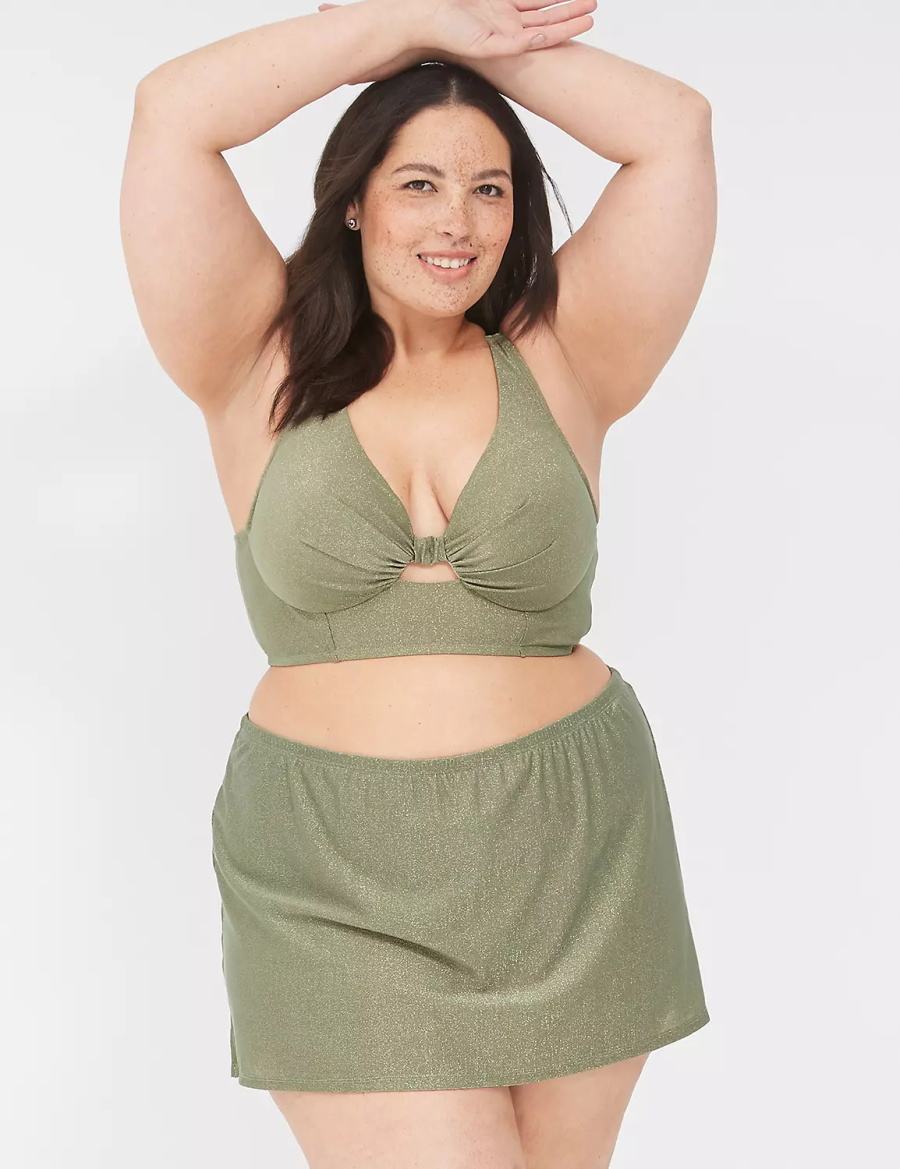 Lane Bryant Lurex Underwire Knot-Front Women Bikini Top Green | JMQ4731NY