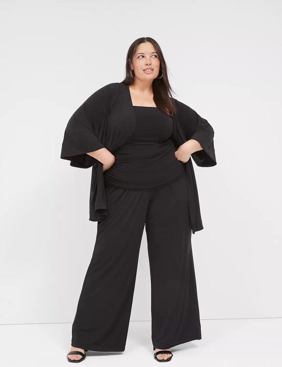 Lane Bryant Matte Jersey Pull-On Wide Leg Women Pants Black | HJL5964HM