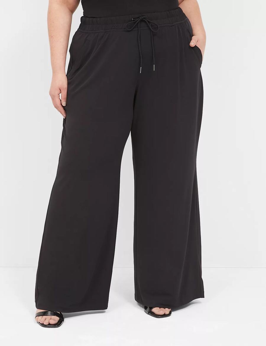 Lane Bryant Matte Jersey Pull-On Wide Leg Women Pants Black | HJL5964HM