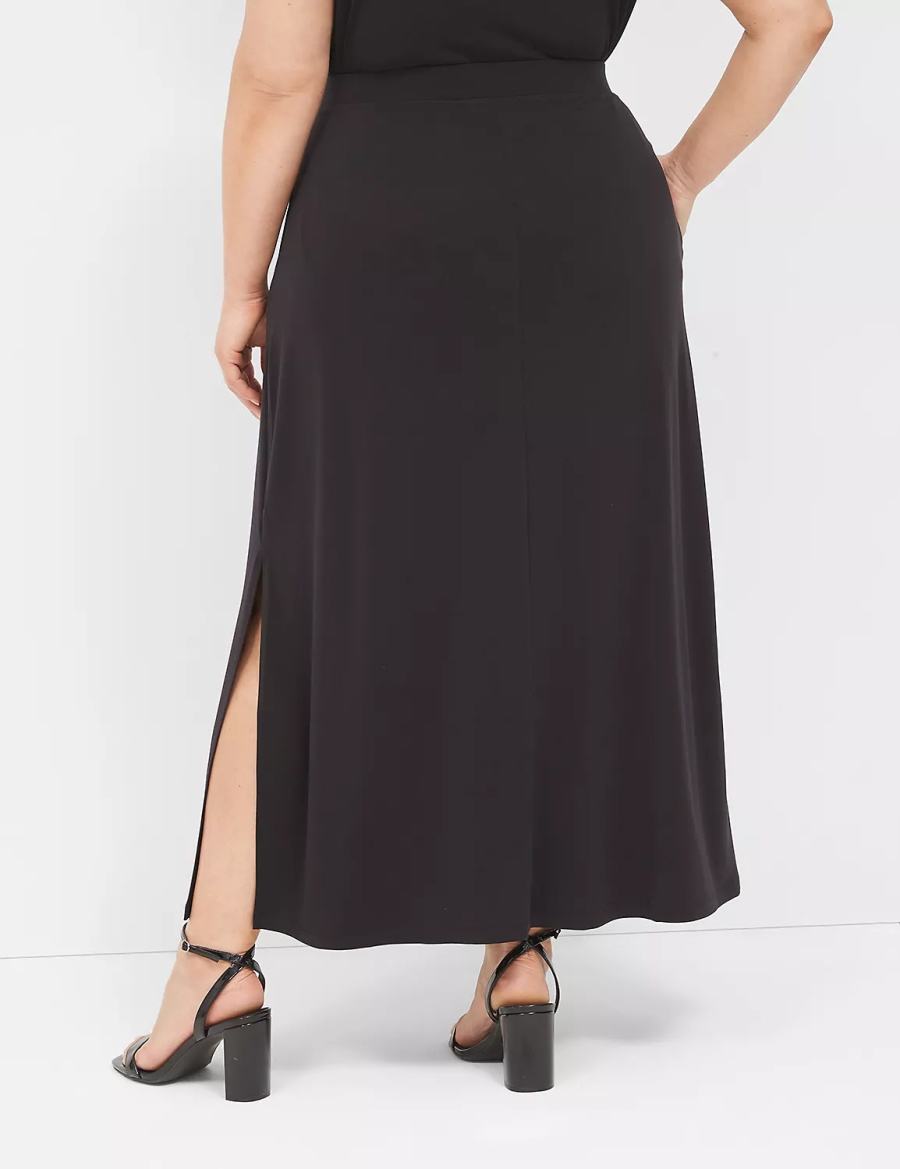 Lane Bryant Matte Jersey Side-Slit Maxi Women Skirts Black | ISF2570YV