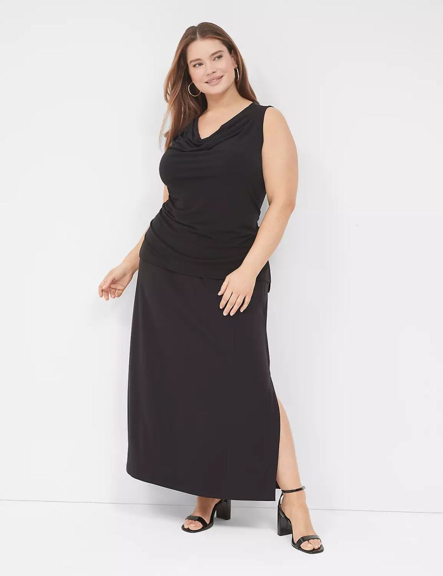 Lane Bryant Matte Jersey Side-Slit Maxi Women Skirts Black | ISF2570YV