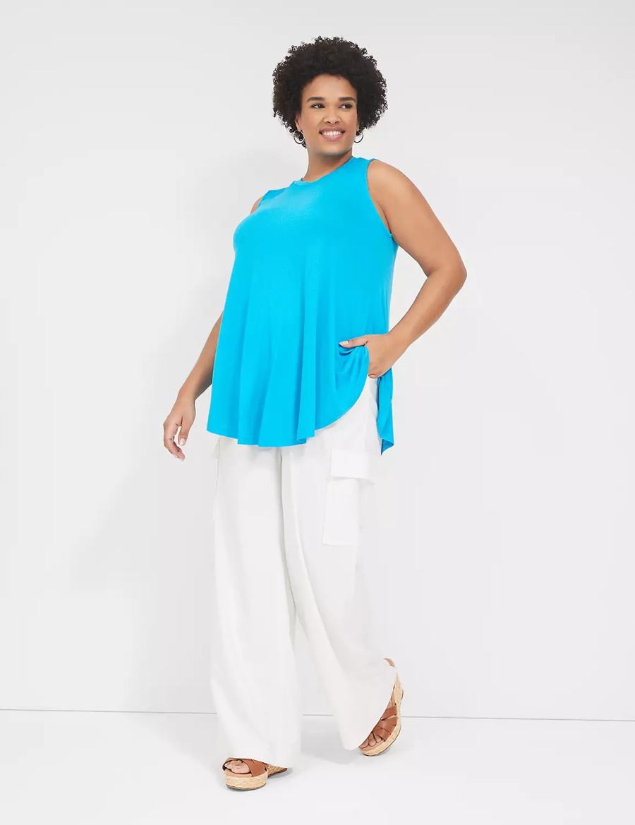 Lane Bryant Max Swing High-Neck Smocked-Shoulder Tunic Women T Shirts Blue | QVX2549ZY