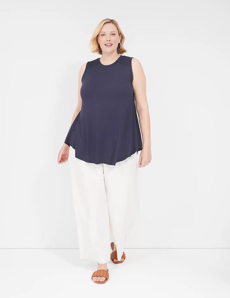 Lane Bryant Max Swing High-Neck Smocked-Shoulder Tunic Women T Shirts Blue | SNU8130KX