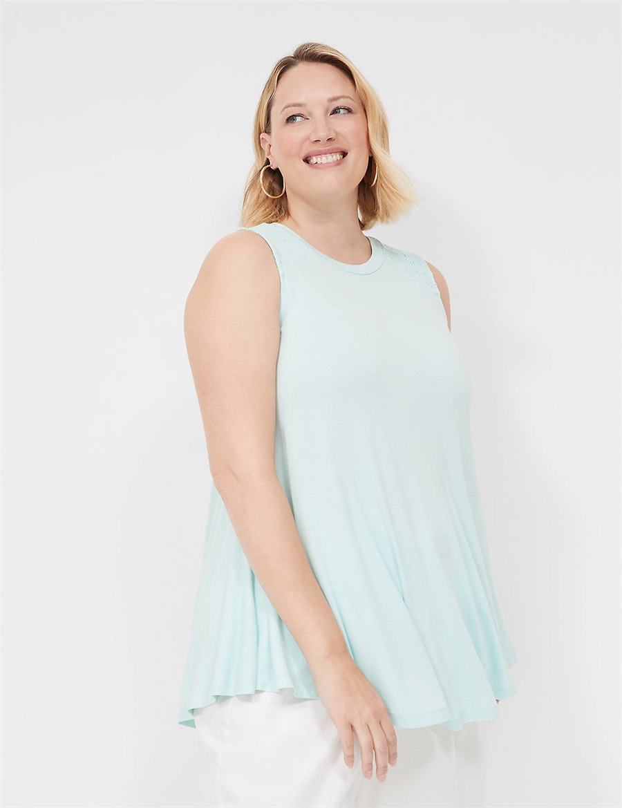 Lane Bryant Max Swing High-Neck Smocked-Shoulder Tunic Women T Shirts Blue | NYC2372FC