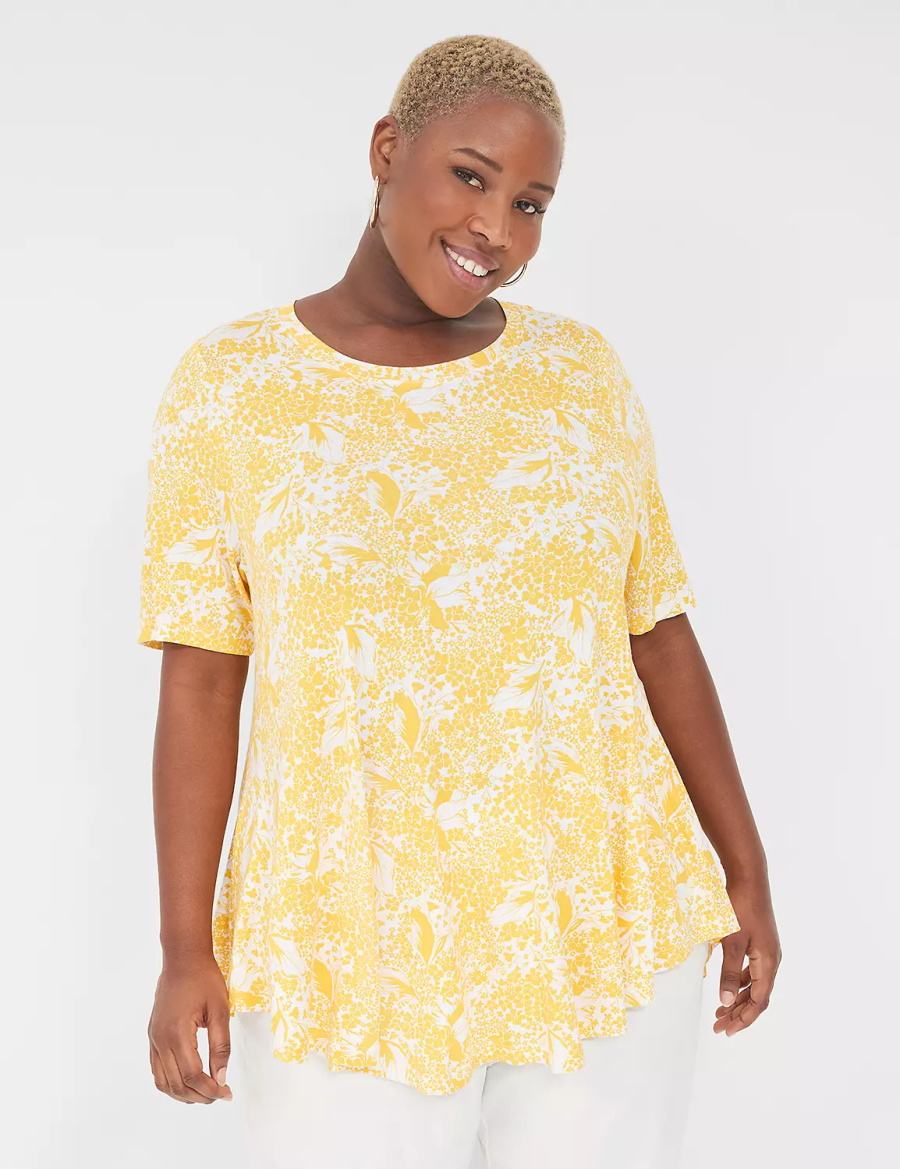 Lane Bryant Max Swing Perfect Sleeve Crew-Neck Tee Women T Shirts Yellow | KSP2793KO