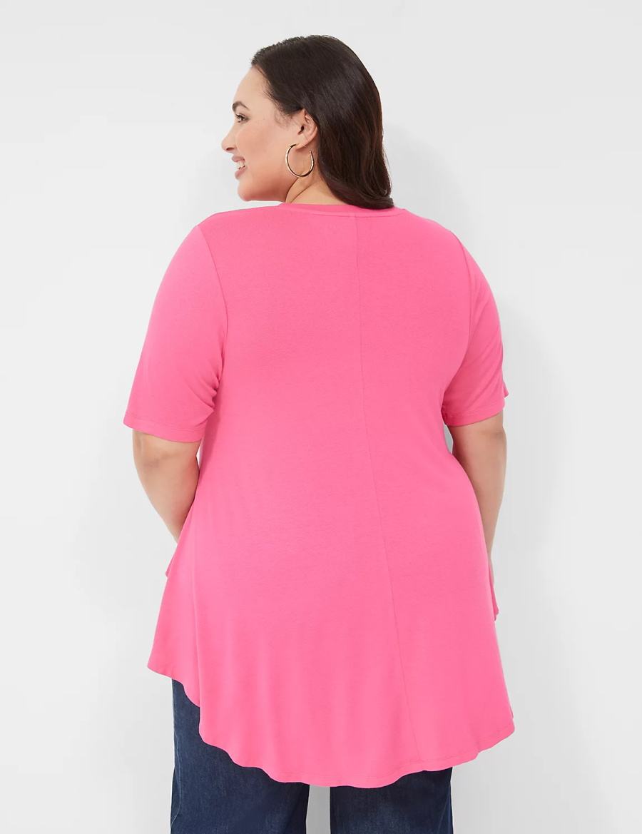 Lane Bryant Max Swing Perfect Sleeve Crew-Neck Tee Women T Shirts Pink | AEN8039JX