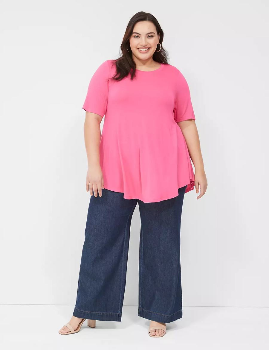 Lane Bryant Max Swing Perfect Sleeve Crew-Neck Tee Women T Shirts Pink | AEN8039JX