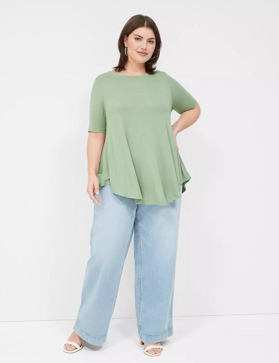 Lane Bryant Max Swing Perfect Sleeve Crew-Neck Tee Women T Shirts Light Green | VOV663HK