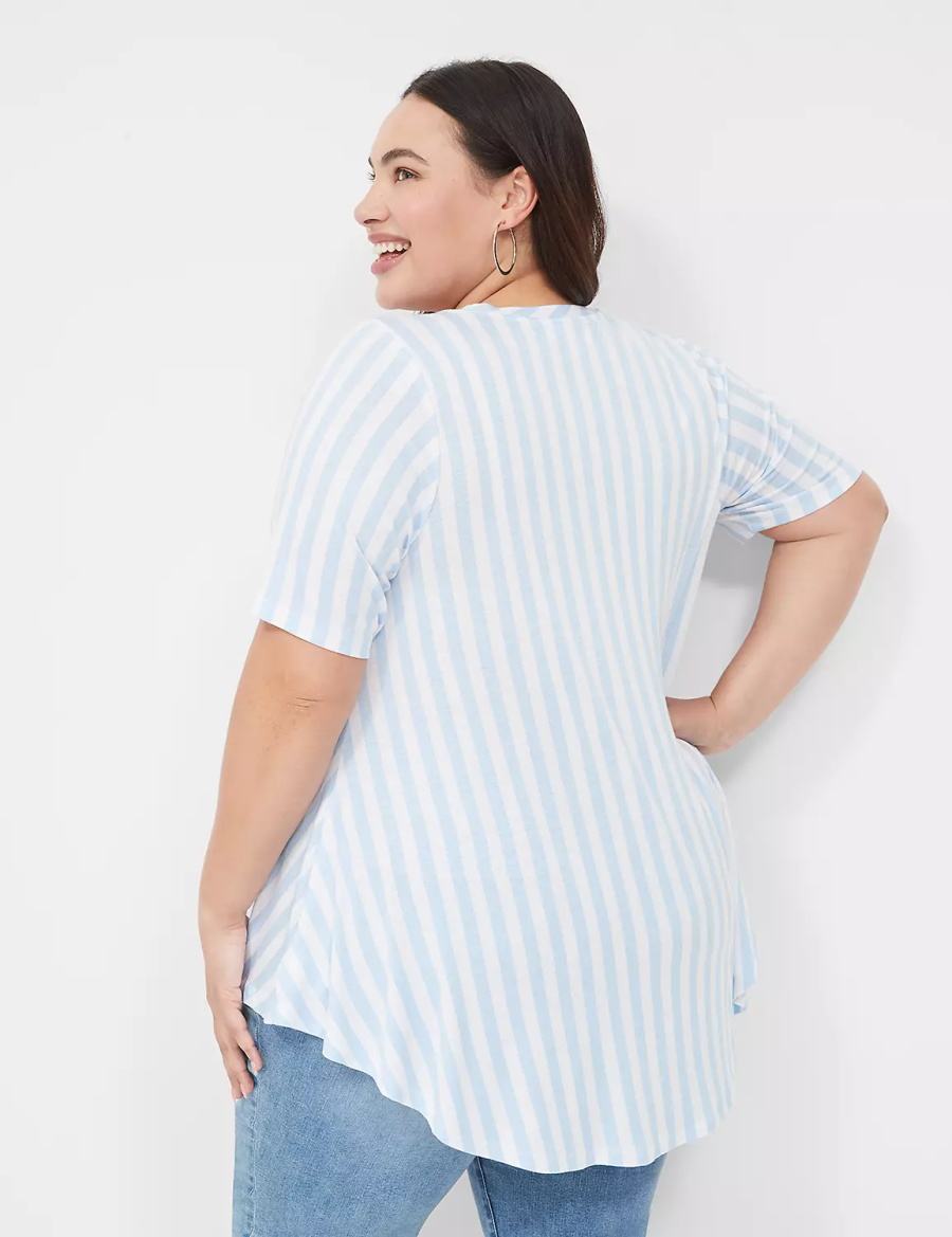 Lane Bryant Max Swing Perfect Sleeve Crew-Neck Tee Women T Shirts Light Blue Stripes | ZEC2829VP