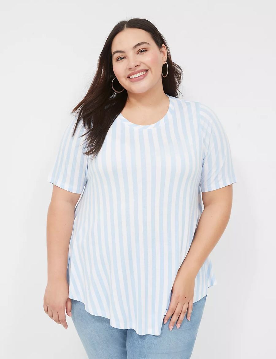 Lane Bryant Max Swing Perfect Sleeve Crew-Neck Tee Women T Shirts Light Blue Stripes | ZEC2829VP