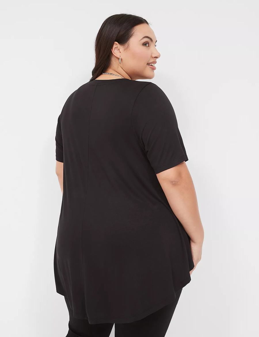 Lane Bryant Max Swing Perfect Sleeve Crew-Neck Tee Women T Shirts Black | VIG9616RT