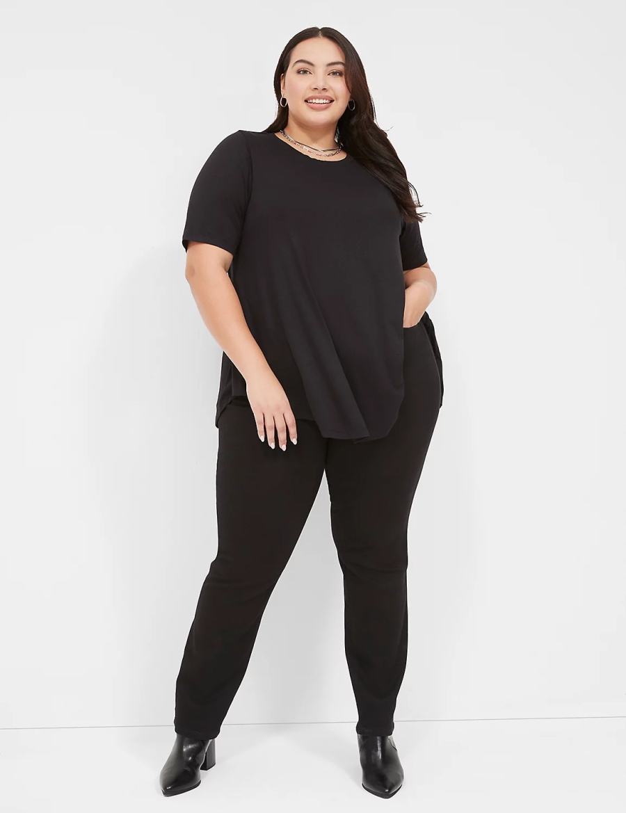 Lane Bryant Max Swing Perfect Sleeve Crew-Neck Tee Women T Shirts Black | VIG9616RT