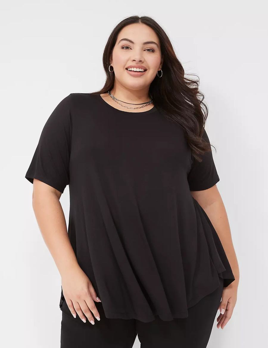 Lane Bryant Max Swing Perfect Sleeve Crew-Neck Tee Women T Shirts Black | VIG9616RT