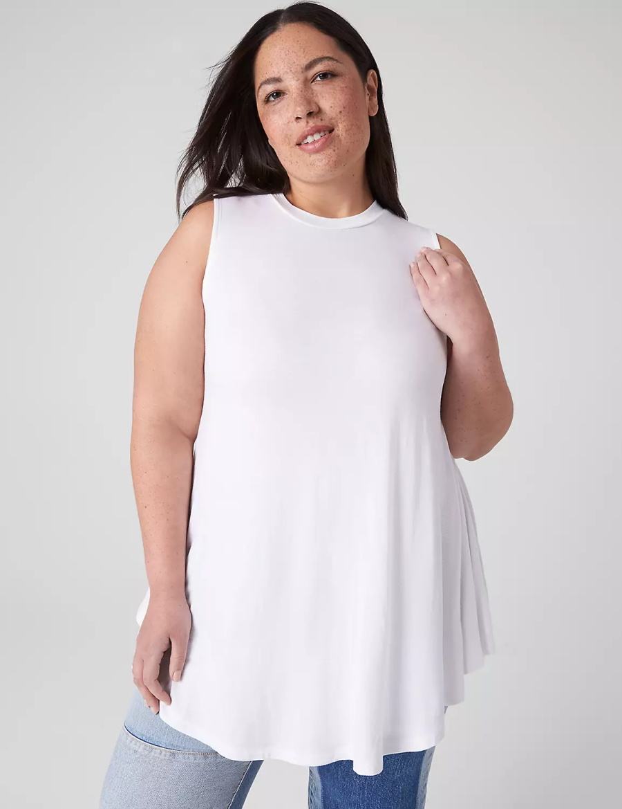 Lane Bryant Max Swing Sleeveless High-Neck Tunic Women T Shirts White | LHX7715MB