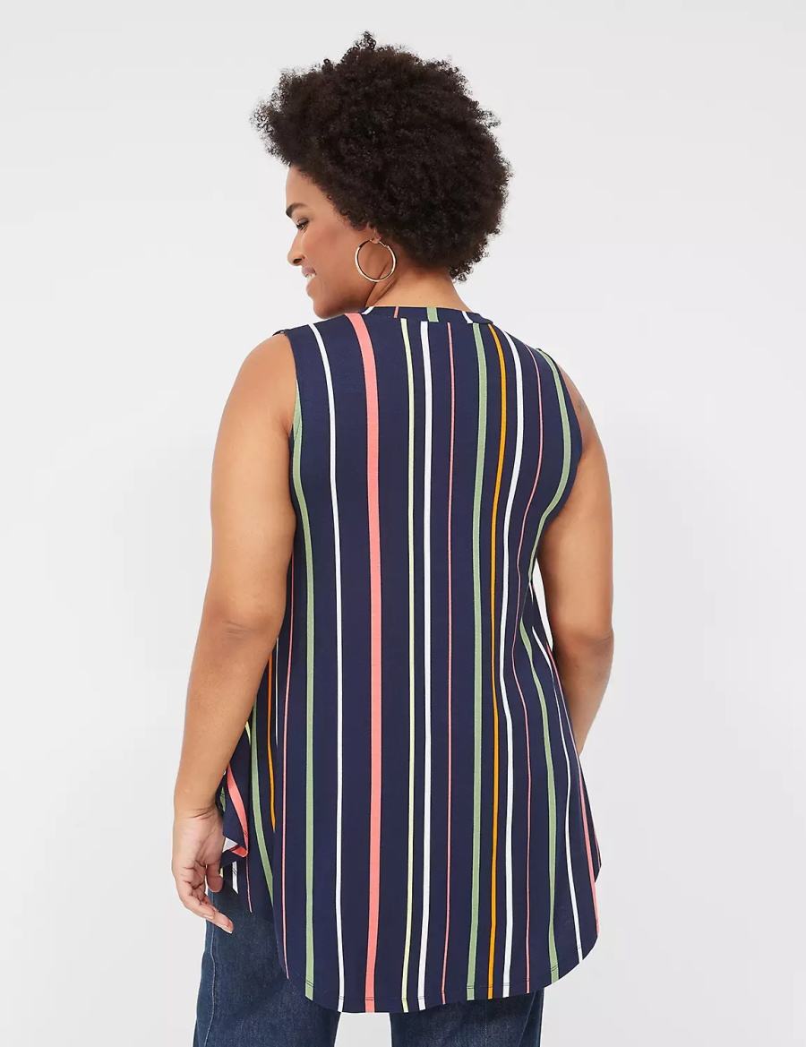 Lane Bryant Max Swing Sleeveless High-Neck Tunic Women T Shirts Navy Stripes | IYN6365OE